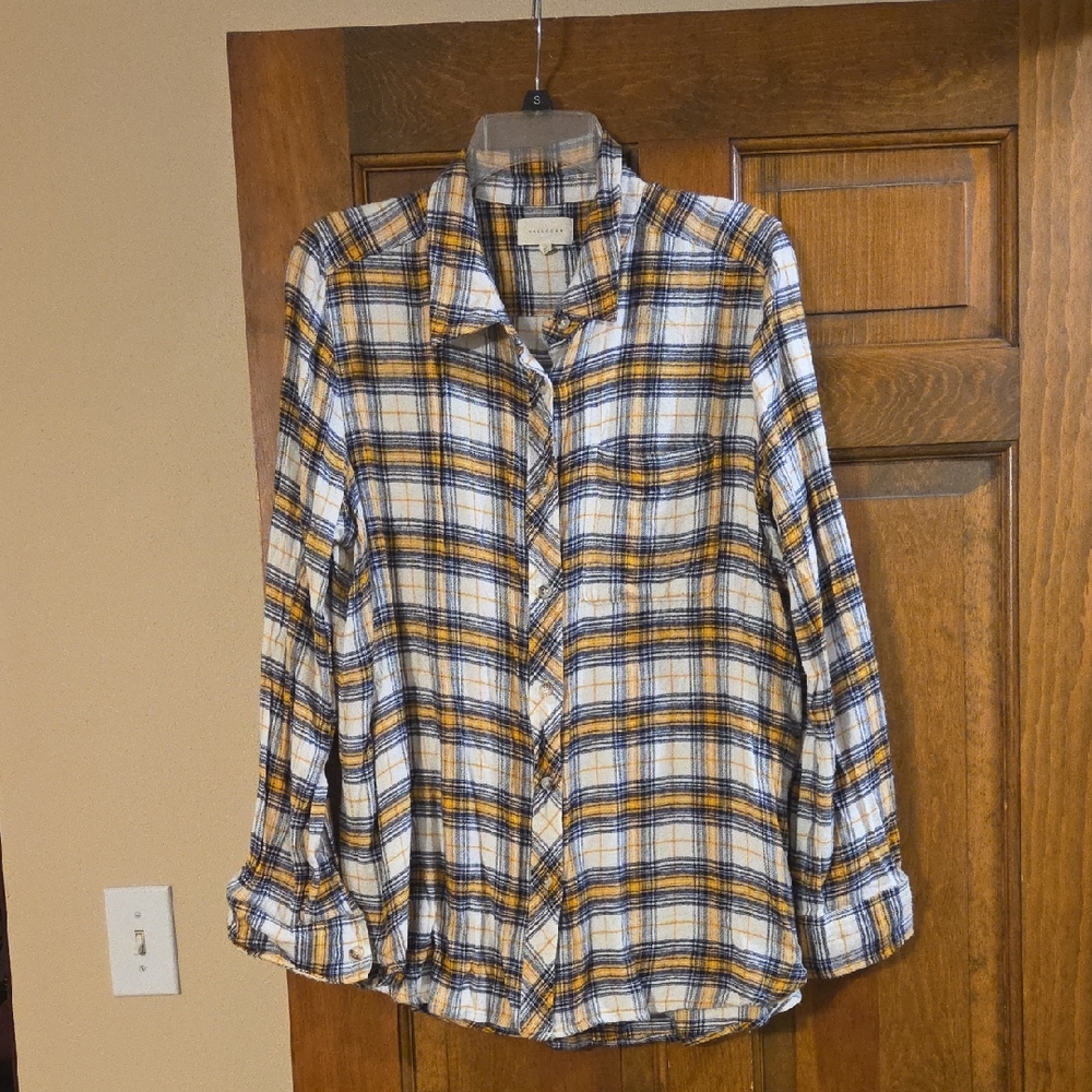 MELLODAY Navy and Mustard Plaid Shirt